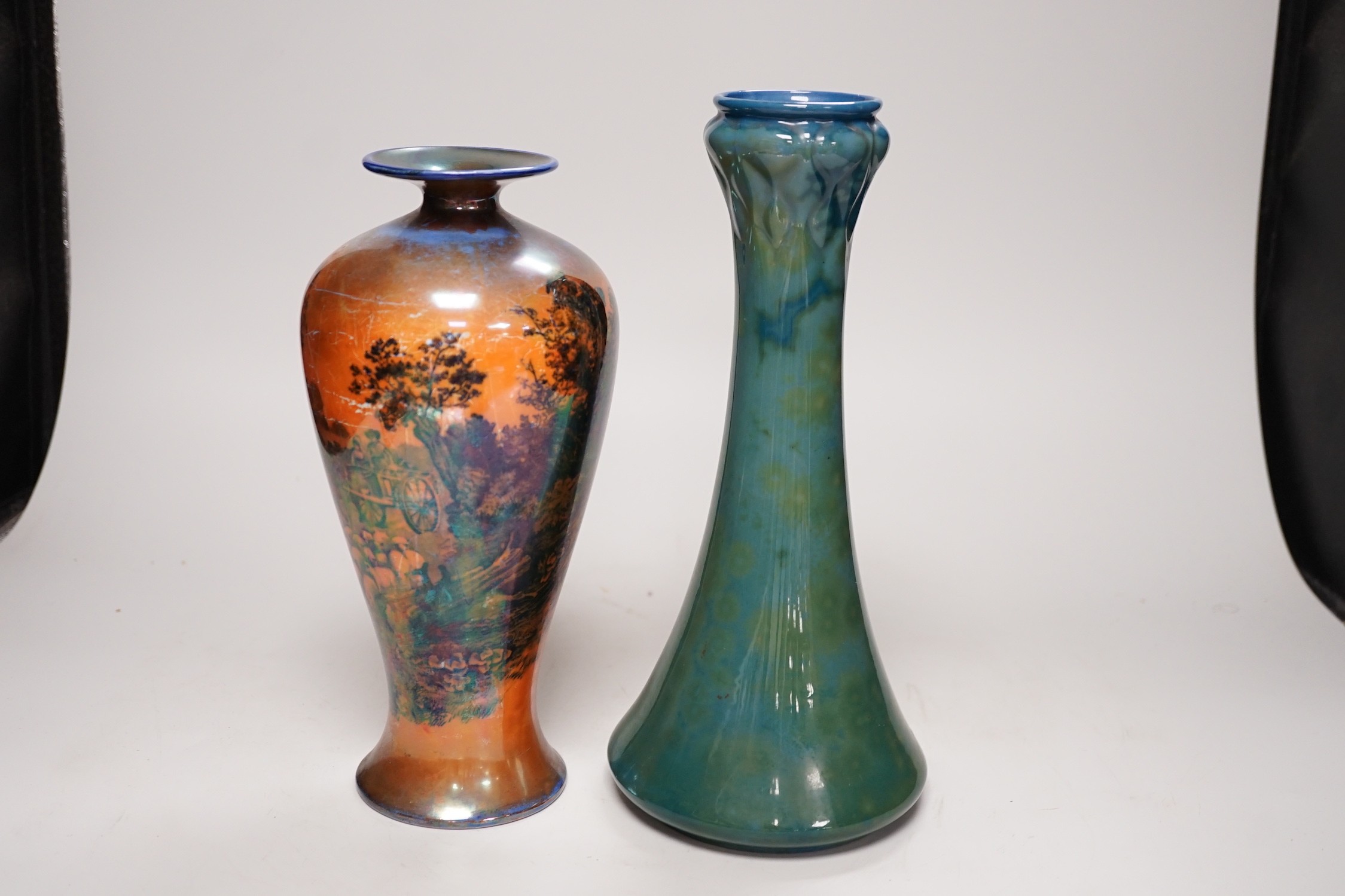A Royal Worcester Sabrina ware vase and a Shelley printed flambe vase, tallest 28cm
